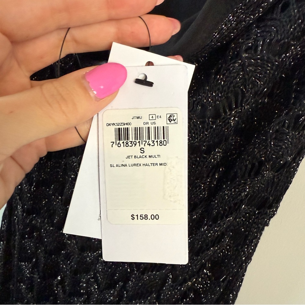 Guess Alina Lurex Halter Neck Crochet Midi Dress Black Metallic S - Picture 4 of 6
